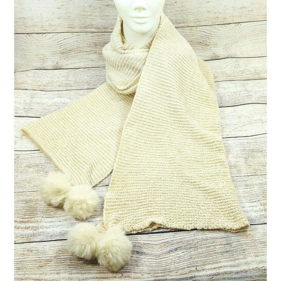Women Scarf Cream W/Pom Pom Soft Comfy Warm Shawl Wrap Cowl Scarves Gift - Picture 4 of 10